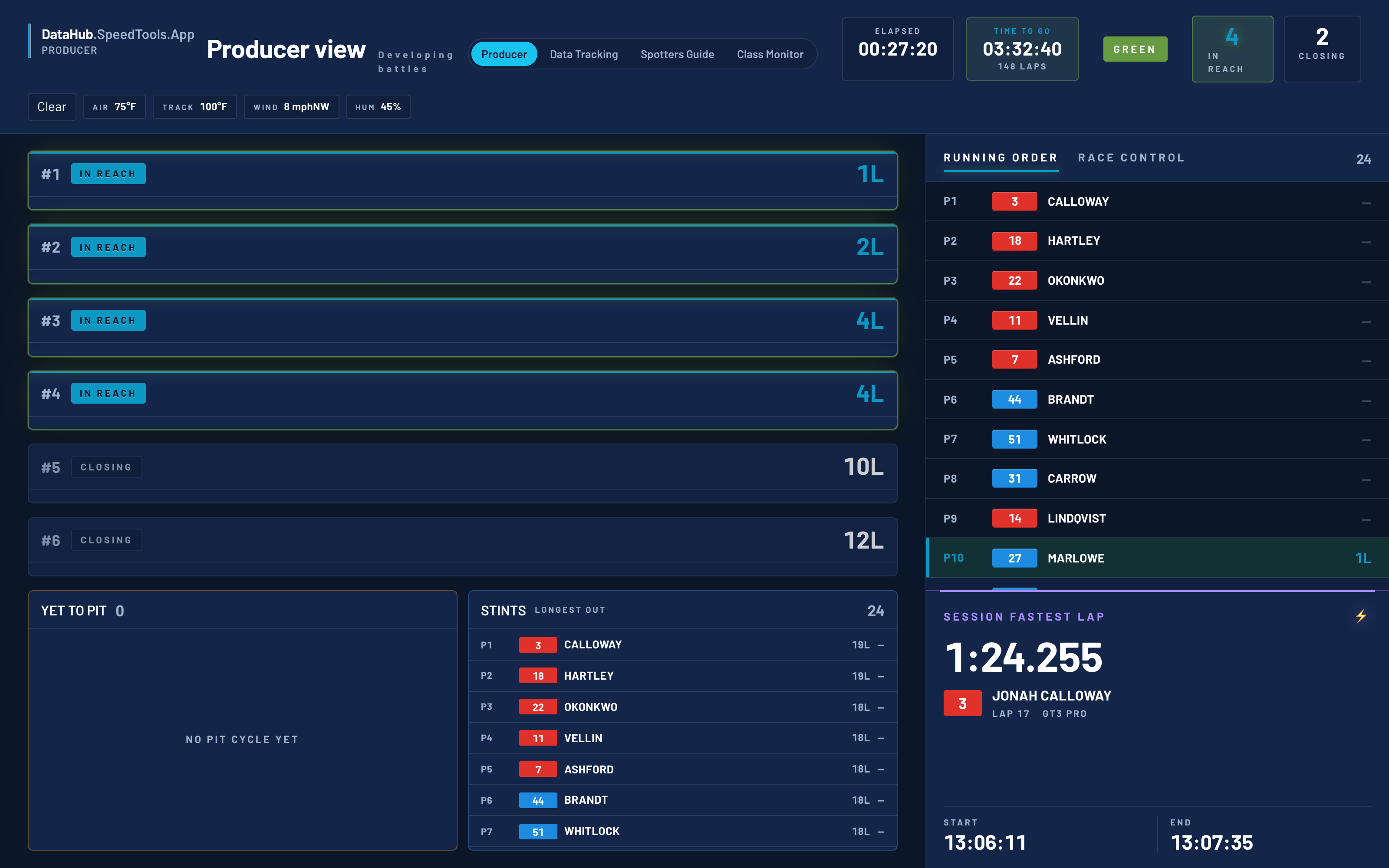GraphicsBuddy producer view highlighting developing battles.
